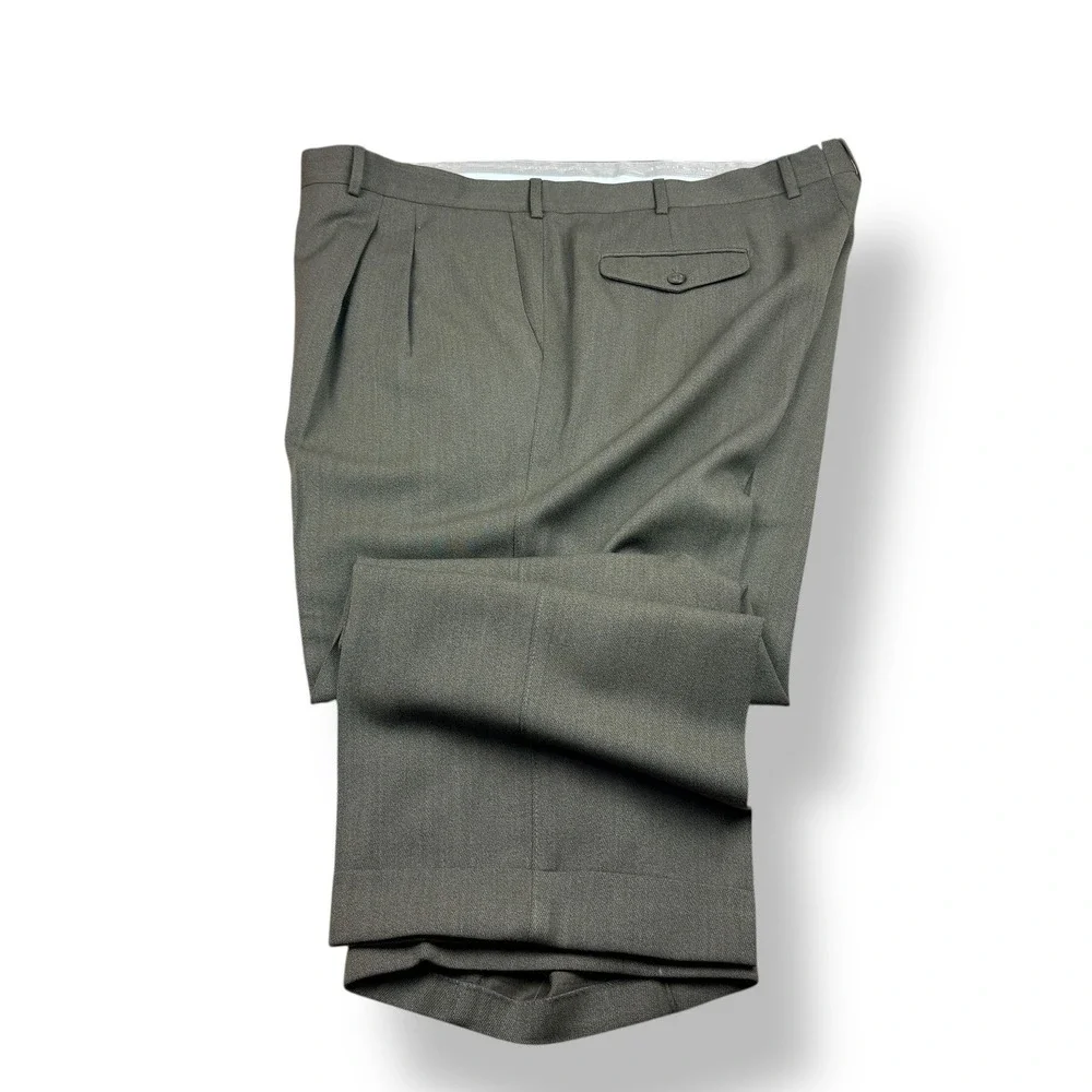 Paul Stuart Mens Pleated Wool Dress Pants Trousers Made in Italy Gray Size 42